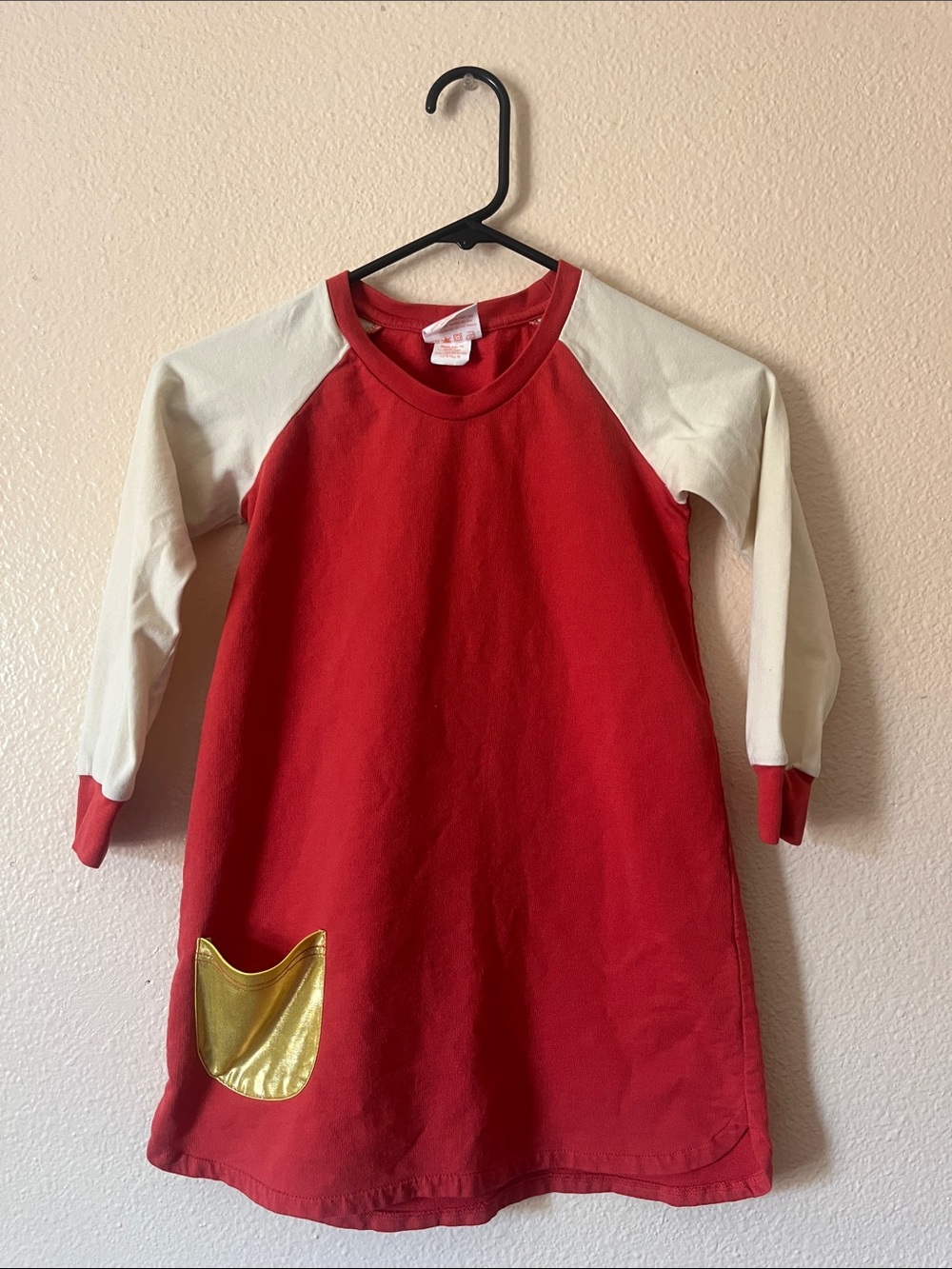 Masala Baby Red Dress with Cream Raglan Sleeves and Gold Pocket